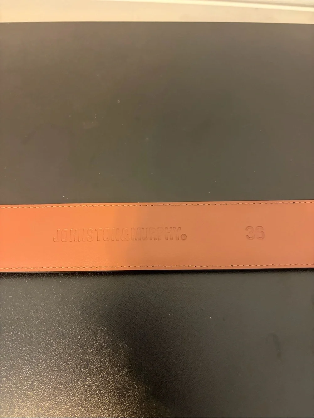 Johnston & Murphy Black Leather Belt with Silver Buckle and Brown Reverse